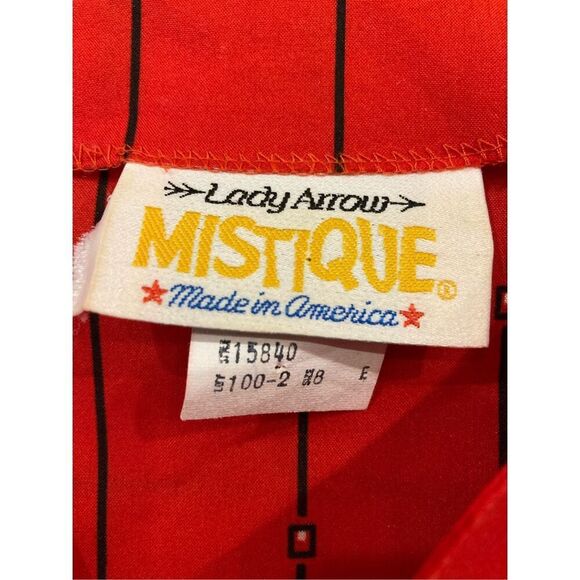 Vintage Lady Arrow Mistique Womens Medium Button Front Blouse Red Silky Stripe - Picture 4 of 8